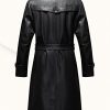 Mens Double Collar Long Trench Coat Long PU Leather Jacket Parka (S-XL)