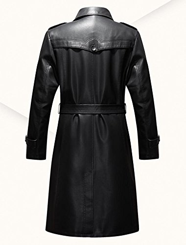 Mens Double Collar Long Trench Coat Long PU Leather Jacket Parka (S-XL)
