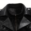 Mens Double Collar Long Trench Coat Long PU Leather Jacket Parka (S-XL)