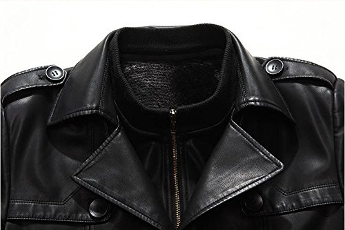 Mens Double Collar Long Trench Coat Long PU Leather Jacket Parka (S-XL)