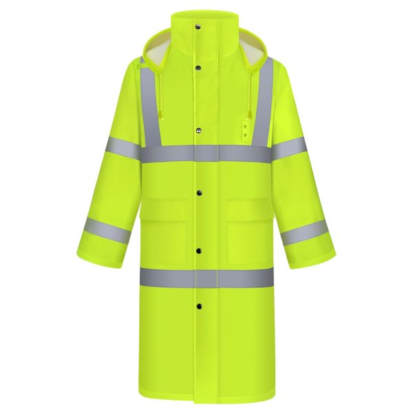 51-7FHV4h4L.jpg Hi Vis Rain Coat for Men & Women - Waterproof Jacket with Hood, Heavy Duty for Safety Work & Outdoor Activities, 3XL Yellow