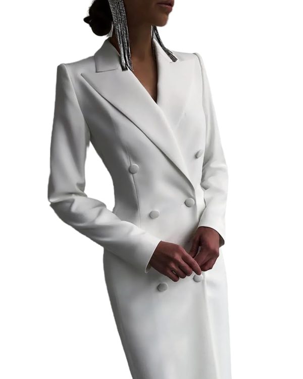 Women's Suit Blazer Double Breasted Peaked Lapel Long Jacket Ladies Prom Evening Guest Formal for Wedding Cocktail