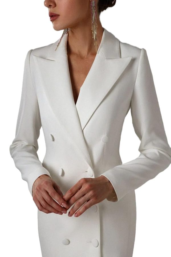 Women's Suit Blazer Double Breasted Peaked Lapel Long Jacket Ladies Prom Evening Guest Formal for Wedding Cocktail