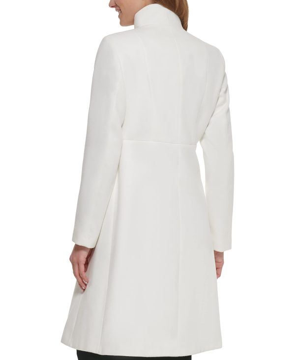 Women's Ring Snap Detail Asymmetrical Closure Stand Collar Welt Pockets Coat