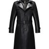 Mens Double Collar Long Trench Coat Long PU Leather Jacket Parka (S-XL)