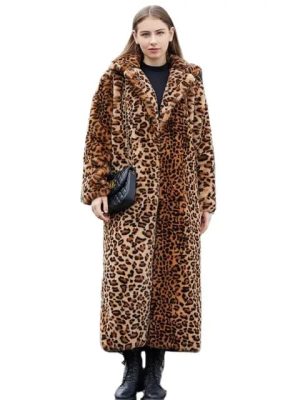 Women's Long Coat Faux Fur, Leopard print, warm, long sleeves, Fashion design, (Large size available)