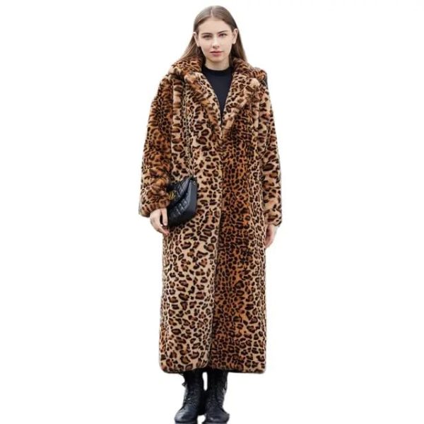 Women's Long Coat Faux Fur, Leopard print, warm, long sleeves, Fashion design, (Large size available)