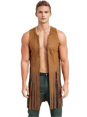 Men's Womens 70s Fringe Long Waistcoat Sleeveless Open Front Vest Cowboy Tassel Hippie Vest Western Cardigan Jacket
