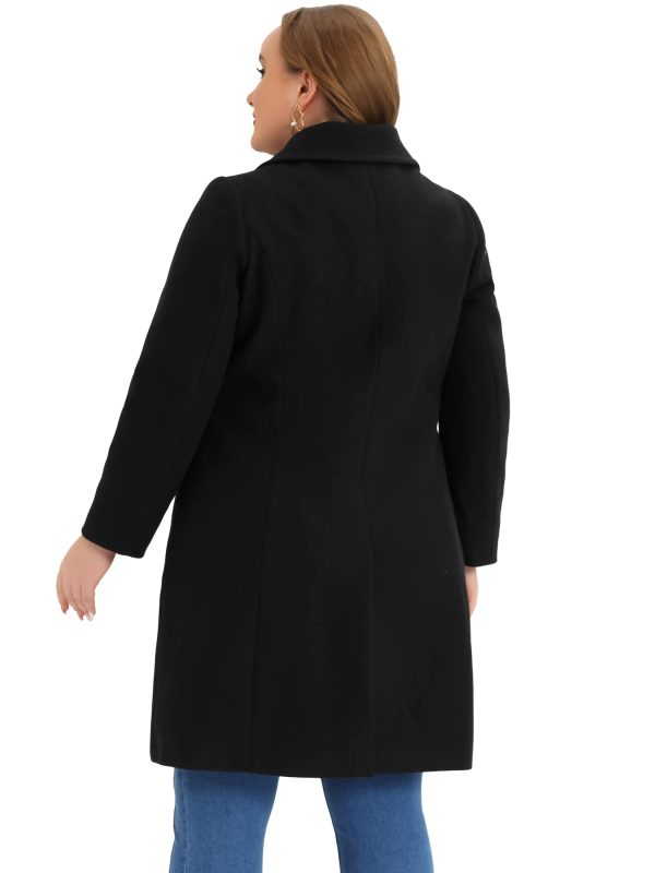 Plus Size Women Long Coats Peter Pan Collar Single Breasted with Pockets Trench Winter Long Peacoat