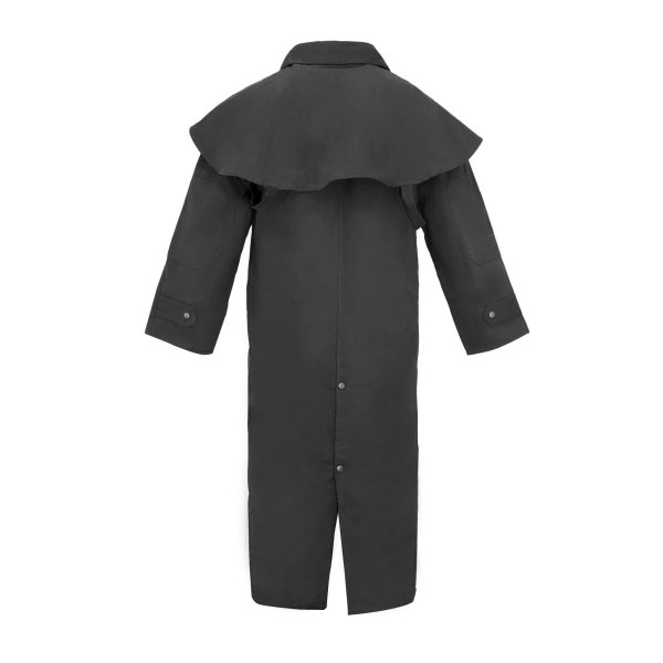 Unisex Western Oilskin Waterproof Duster Coat, Workwear Black Brown Long Rain Coat With Brass Button And Pockets