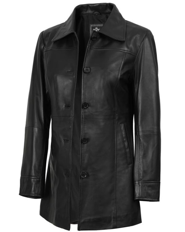 Womens Leather Jacket - Vintage Style Long Leather Jacket Women