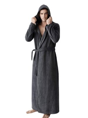 Women and Men MicroFleece Ultra Long Robe Floor-Length Hooded Bathrobes Lounge wear
