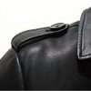 Mens Double Collar Long Trench Coat Long PU Leather Jacket Parka (S-XL)