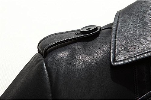 Mens Double Collar Long Trench Coat Long PU Leather Jacket Parka (S-XL)