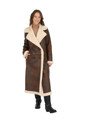 Women's Faux Shearling Maxi Double Breasted Coat