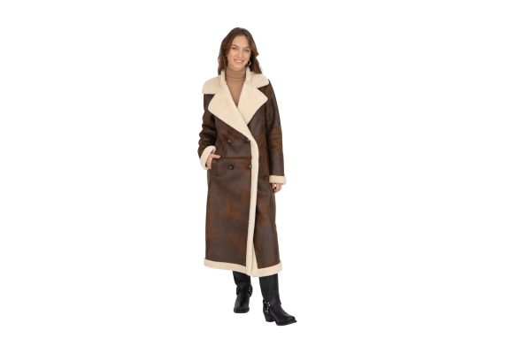 Women's Faux Shearling Maxi Double Breasted Coat