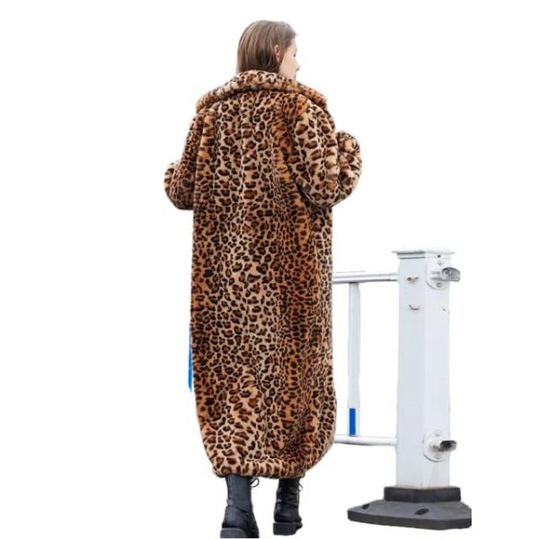 Women's Long Coat Faux Fur, Leopard print, warm, long sleeves, Fashion design, (Large size available)
