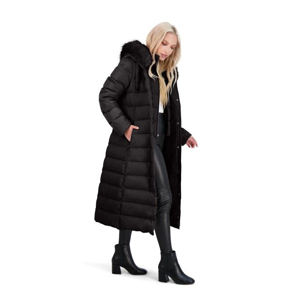 Nellie Long Coat for Women-Insulated Jacket with Removable Faux Fur Trim