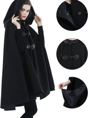 Cape Coat Women Hooded Poncho Cloak Vintage Plus Size Outwear Winter