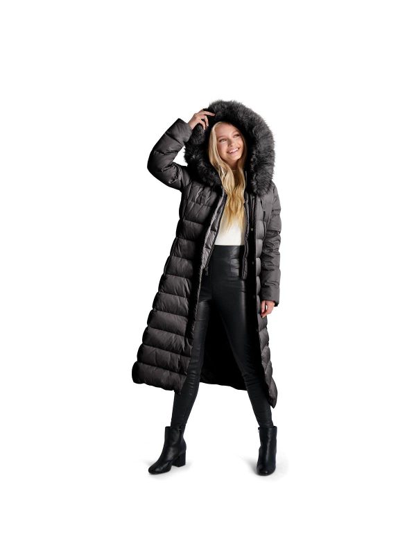 Nellie Long Coat for Women-Insulated Jacket with Removable Faux Fur Trim