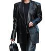 Double Breasted Leather Blazer Long Coat for Women Lambskin Leather Blazer Women