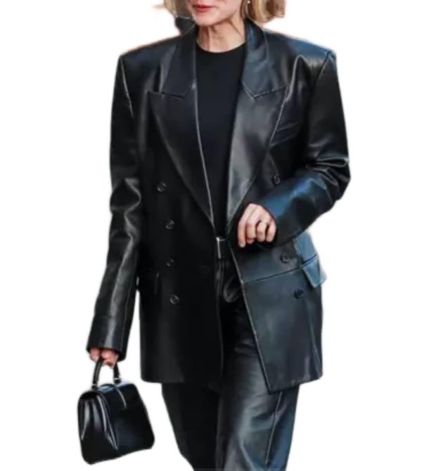 Double Breasted Leather Blazer Long Coat for Women Lambskin Leather Blazer Women