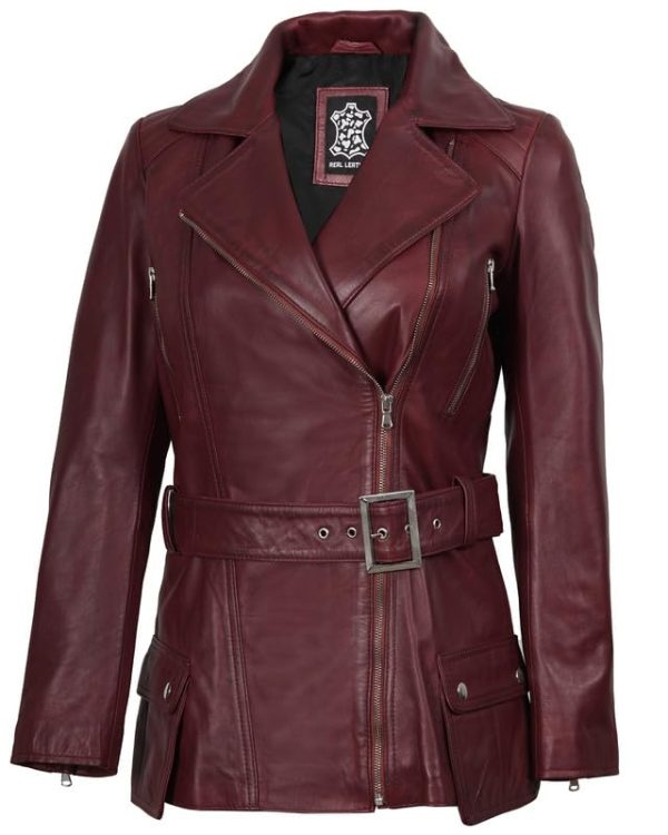 Leather Jacket Women - Real Lambskin Long Womens Leather Jacket