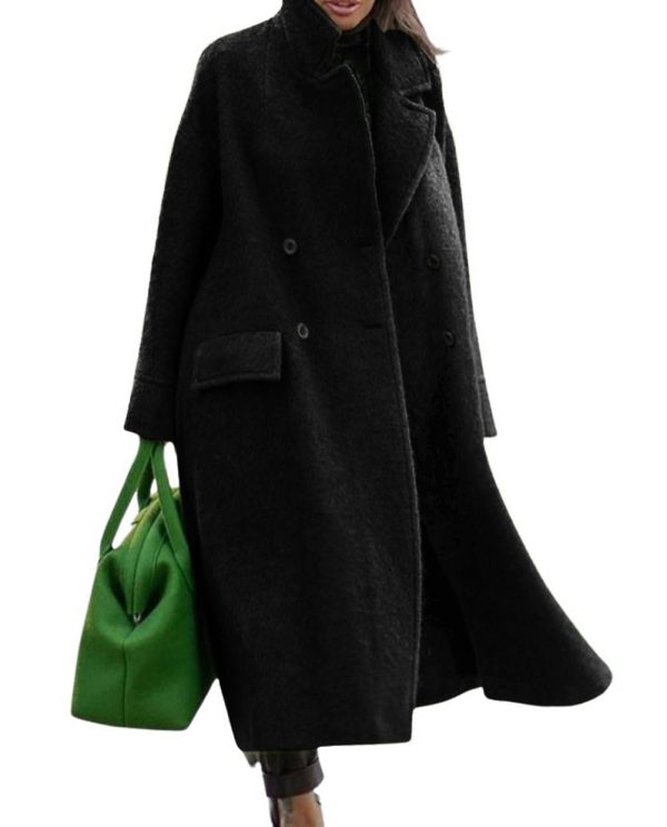 Women Oversized Long Winter Coats Warm Wool Blend Pea Trench Coat Overcoat
