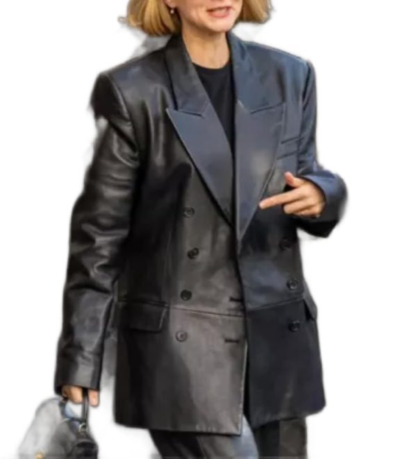 Double Breasted Leather Blazer Long Coat for Women Lambskin Leather Blazer Women