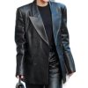 Double Breasted Leather Blazer Long Coat for Women Lambskin Leather Blazer Women