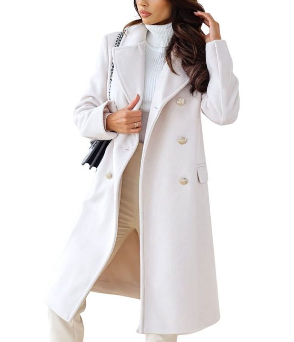 Women's Winter Lapel Double Breasted Office Work Long Wool Pea Coat Overcoat