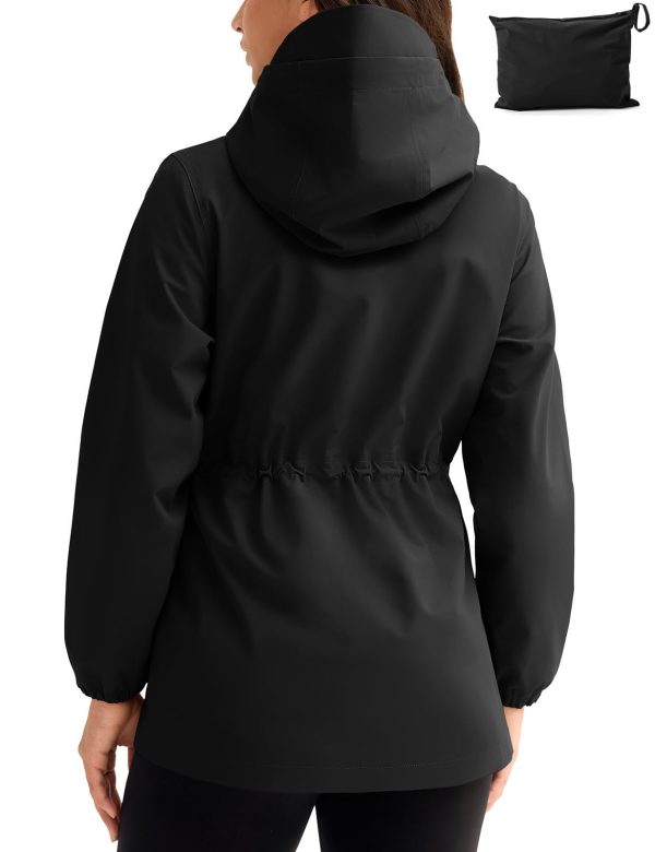 Women's Lightweight Rain Long Jackets Packable with Hooded Outdoor Hiking Waterproof Windbreaker Raincoats Travel