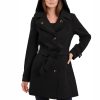 Women's Double Lapel Thigh Length Button Front Wool Coat with Belt