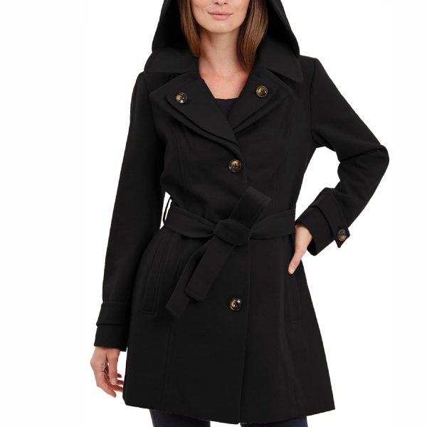 Women's Double Lapel Thigh Length Button Front Wool Coat with Belt