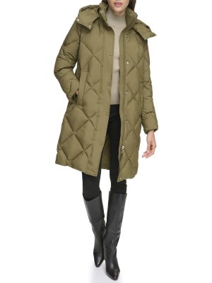 Womens Diamond Quilted Long Puffer Coat