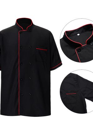 2 Pack Unisex Chef Coat Short Sleeve Chef Jacket Costume for Men Women