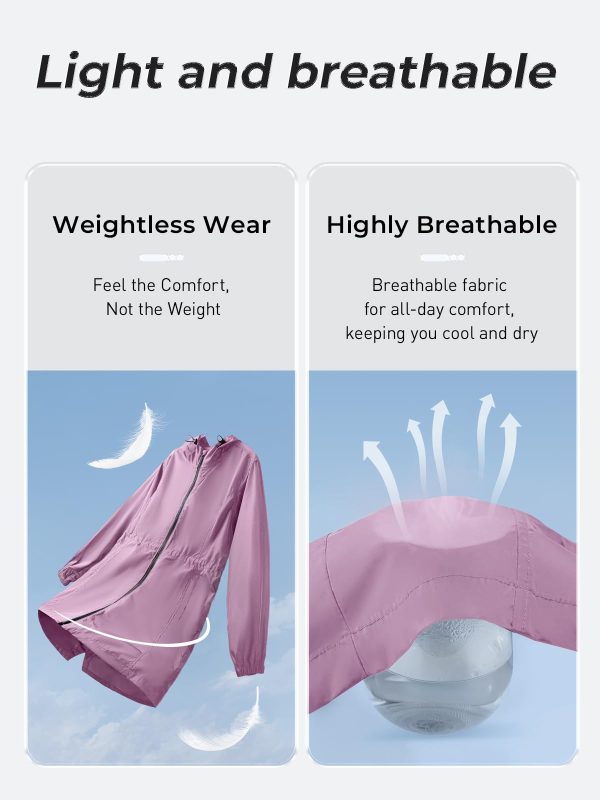 Women's Long Packable Raincoat Waterproof Rain Jacket Lightweight Outdoor Windbreaker with Hood