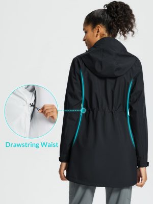 Women's Rain Jacket Waterproof Lightweight Long Raincoat Travel Outdoor Hooded Windbreaker