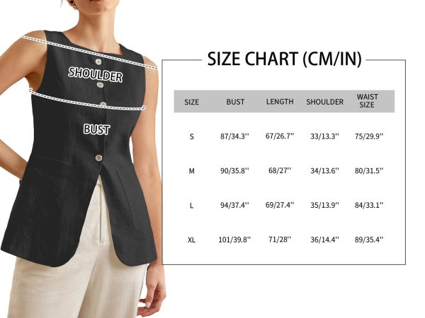 2025 Womens Summer Long Linen Vest Sleeveless Lightweight Fully-Lined Single Breasted Casual Work Tops Pockets