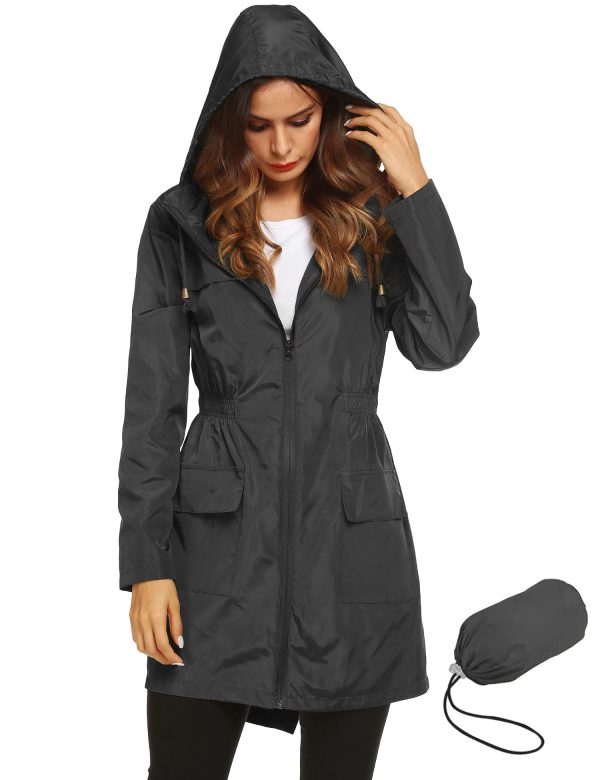 Women Waterproof Lightweight Rain Jacket Active Outdoor Hooded Raincoat