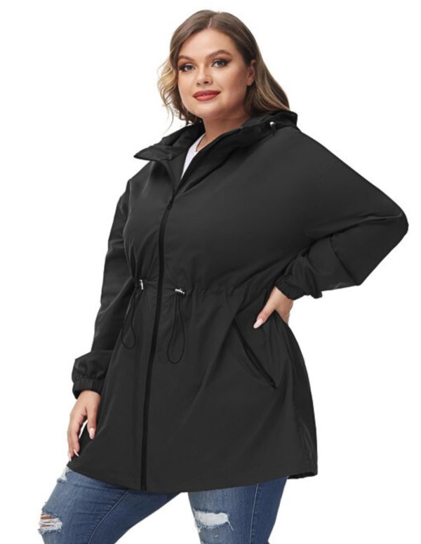 Women's Plus Size Long Hooded Raincoat Lightweight Waterproof Windbreaker Jacket