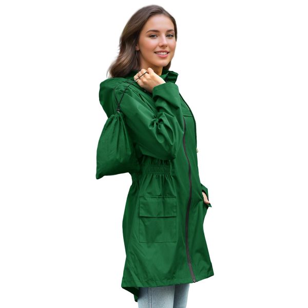 Packable Rain Jacket Women Waterproof Long Rain Coat Lightweight with Hood Windbreaker Jackets Outdoor Trench Coat