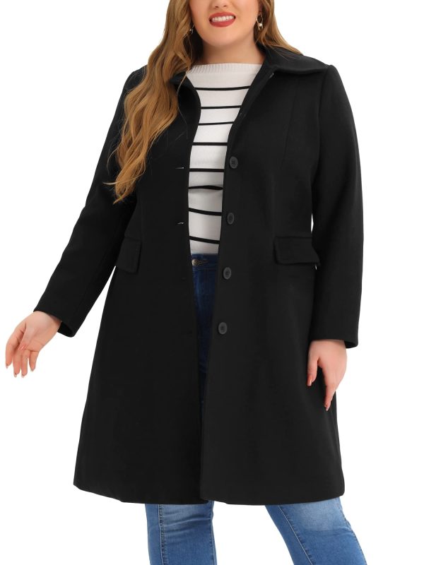 Plus Size Women Long Coats Peter Pan Collar Single Breasted with Pockets Trench Winter Long Peacoat
