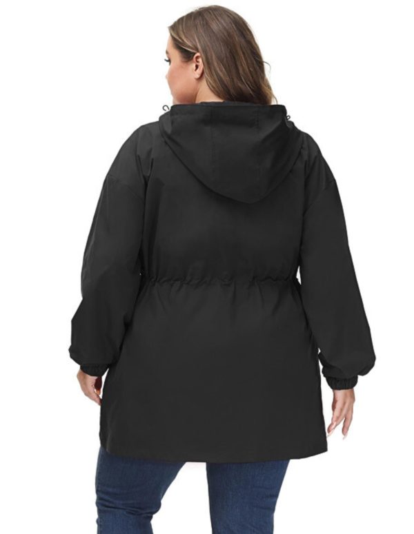 Women's Plus Size Long Hooded Raincoat Lightweight Waterproof Windbreaker Jacket