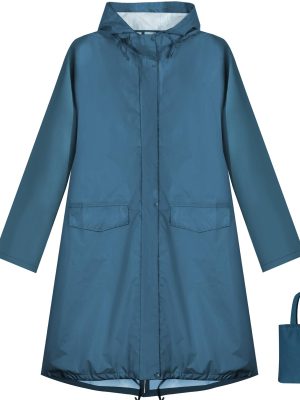 Waterproof Rain Poncho Lightweight Reusable Hiking Hooded Coat Jacket for Outdoor Activities