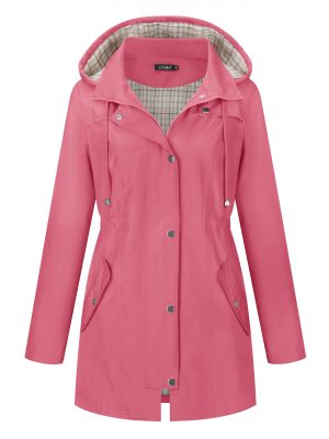 Women Waterproof Outdoor Hiking Raincoat Women Lined Rain Jacket Lightweight Hooded Jackets Trench Coats