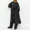 Women's Casual Lapel Open Front Pu Faux Leather Long Trench Coat with Belt