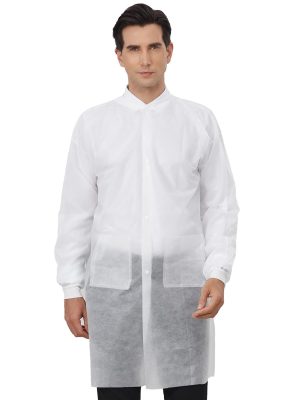 Disposable Lab Coats for Adults Pack of 10 White Coat 2 Pockets with Knitted Cuffs and Collar (Small-2XL)