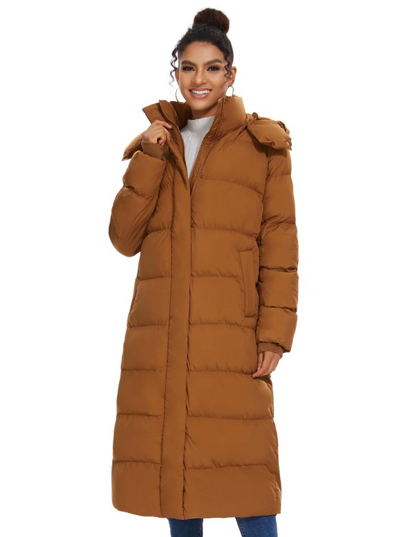 Women's Long Quilted Puffer Coat, Winter Warm Maxi Puffer Jacket with Detachable Hood