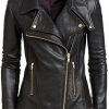 SAMS Classic Women Genuine Leather Jacket - Ladies Slim Fit Motorcycle Jacket Black